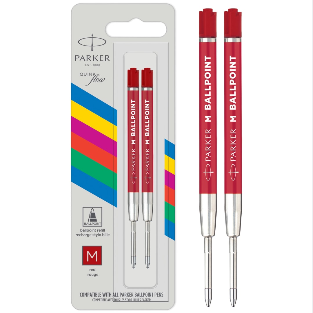 Parker Ballpoint Pen Refills | Medium Tip | Red QUINKflow Ink | 2 Count