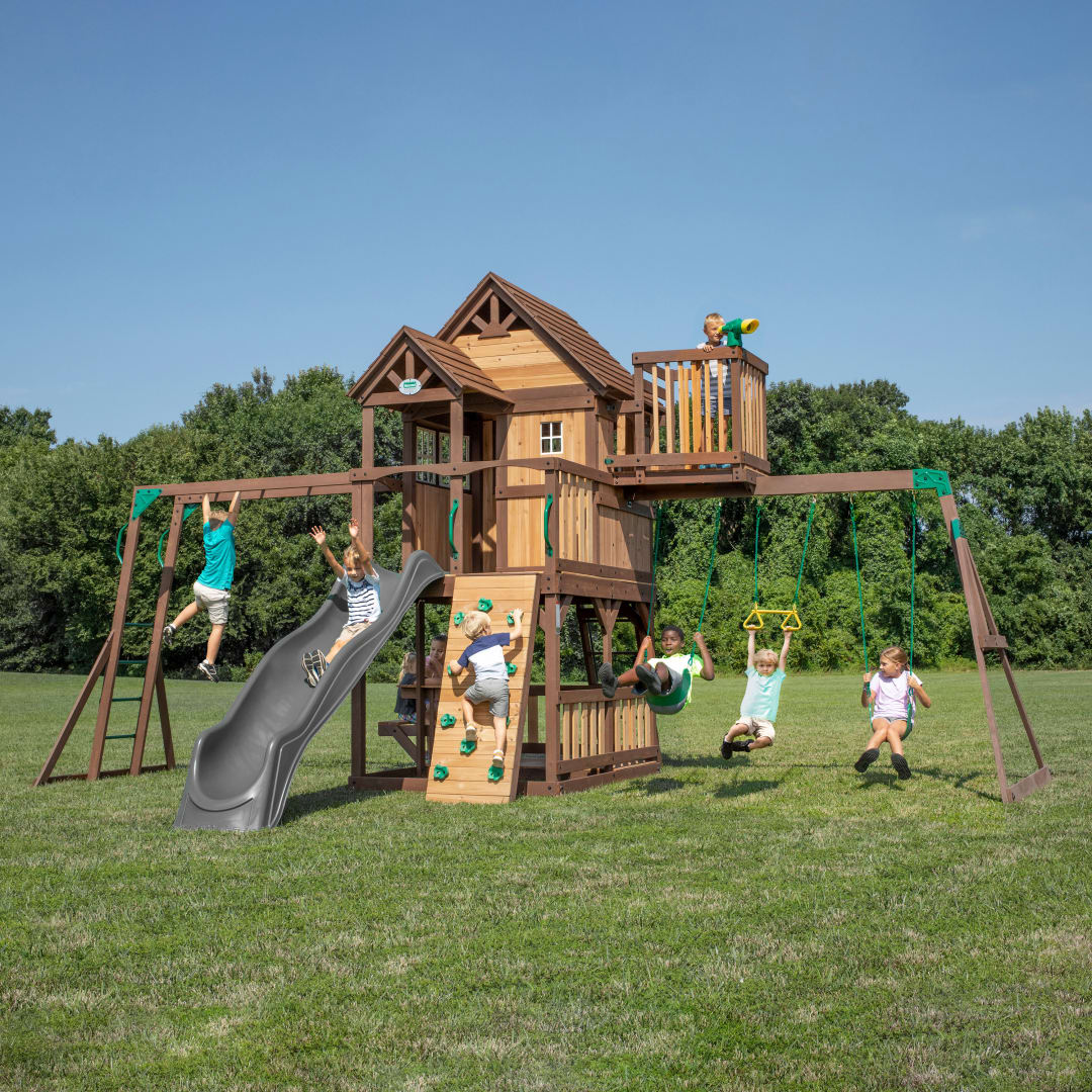 Skyfort II Swing Set With Gray Wave Slide
