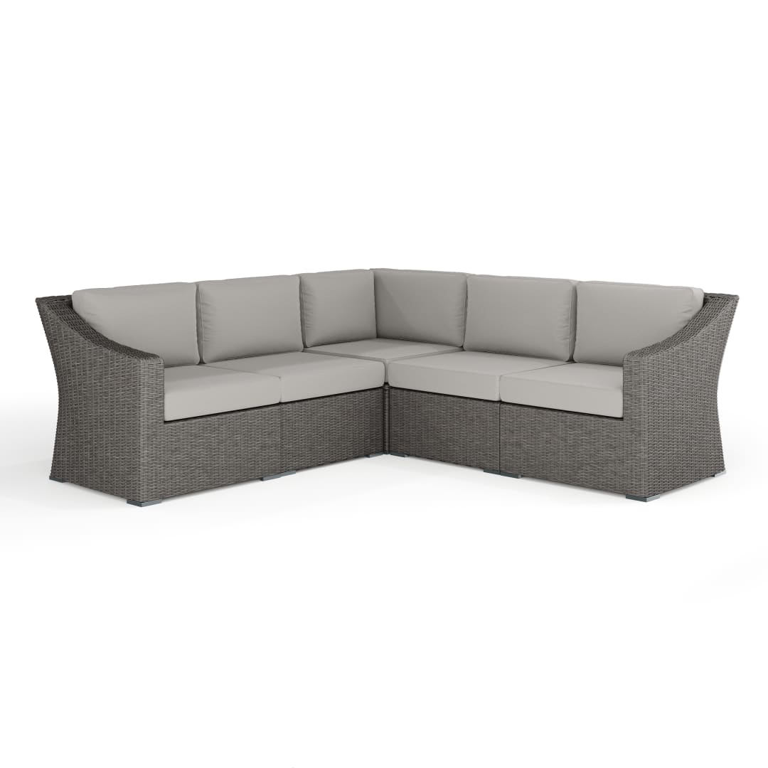 Bedford Indoor-Outdoor Modular Patio 5-Seat Sectional Sofa in Gray Rattan Wicker with Gray All-Weather Cushions