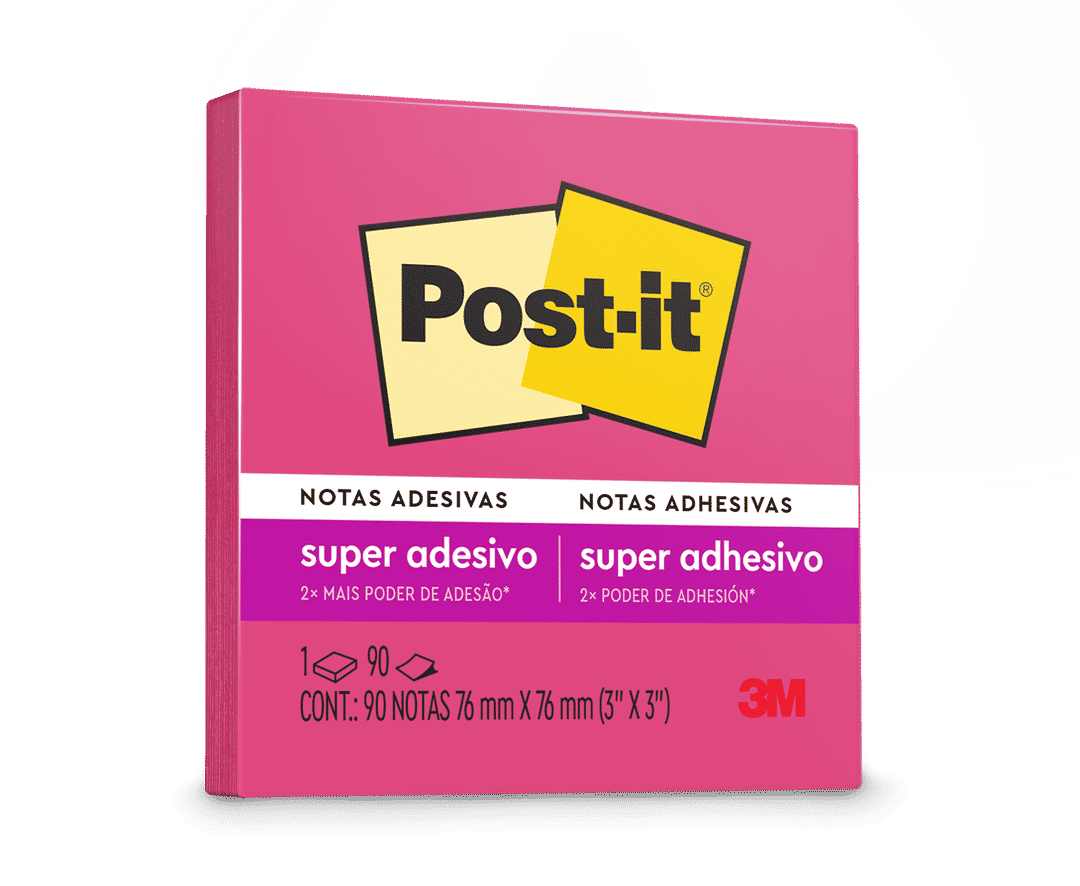 Bloco de Notas Adesivas Post-it®, Rosa Neon, 76 mm x 76 mm, 90 Folhas