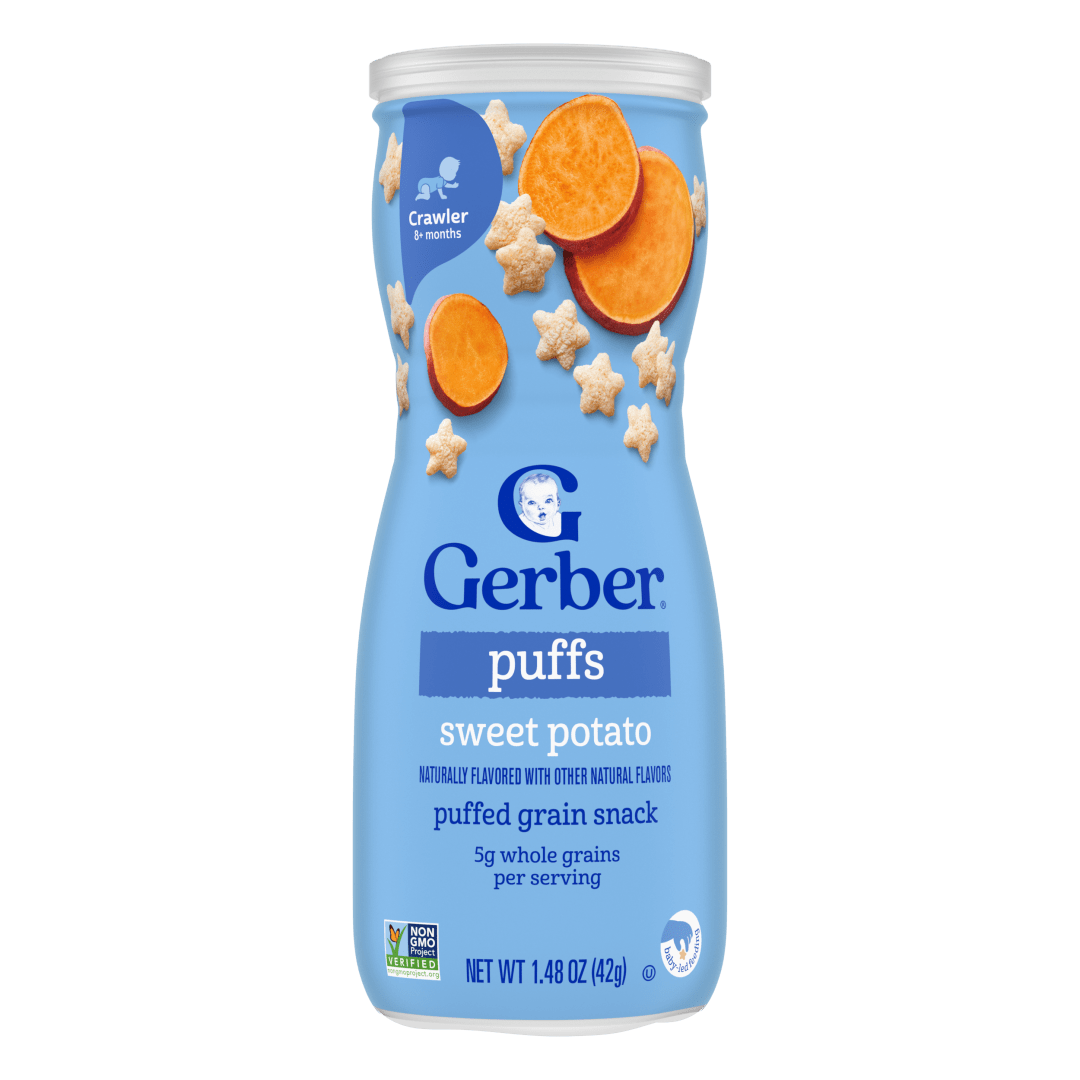 Gerber Stage 3 Baby Snacks, Sweet Potato Puffs, Puffed Grain Snack, Baby Led Feeding