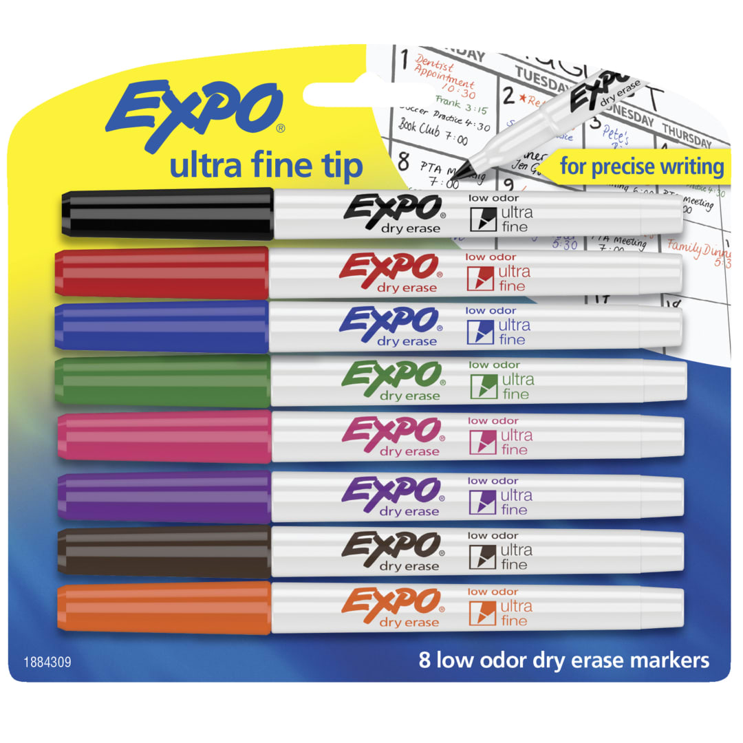 EXPO® Low Odor Dry Erase Markers, Ultra-Fine Tip, Assorted Colors, 8 Count