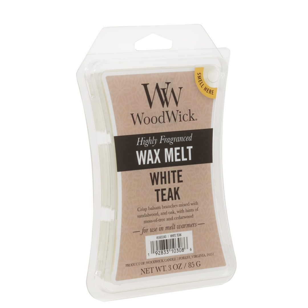 Woodwick Wax Melts, White Teak, 1 Pack of 6, 3 oz