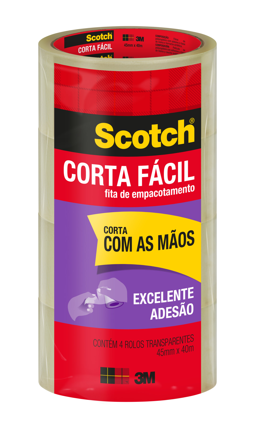 Fita de Empacotamento Scotch® Corta Fácil, 45 mm x 40 m, 4 Rolos