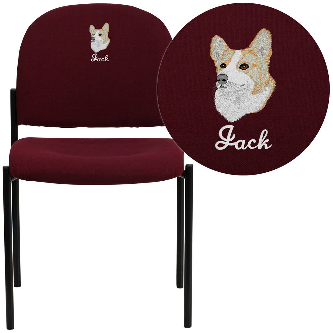 Tania Embroidered Comfort Burgundy Fabric Stackable Steel Side Reception Chair