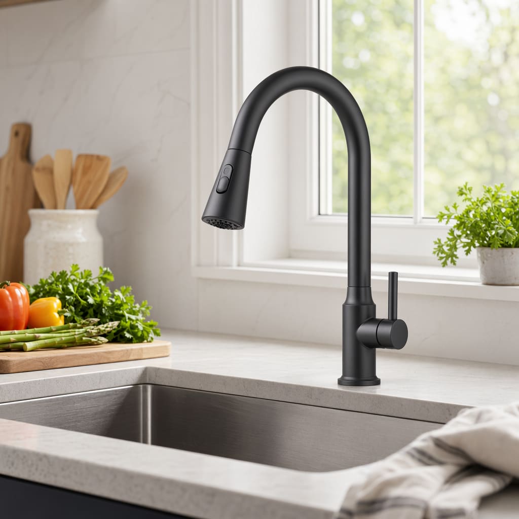 Single-Handle Pull-Down Kitchen Faucet in Matte Black
