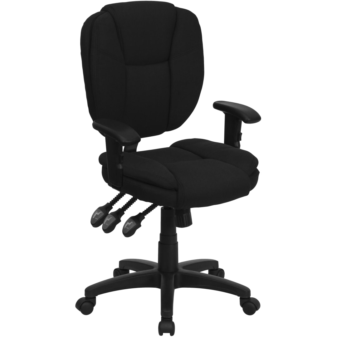 Caroline Mid-Back Black Fabric Multifunction Swivel Ergonomic Task Office Chair with Pillow Top Cushioning and Arms