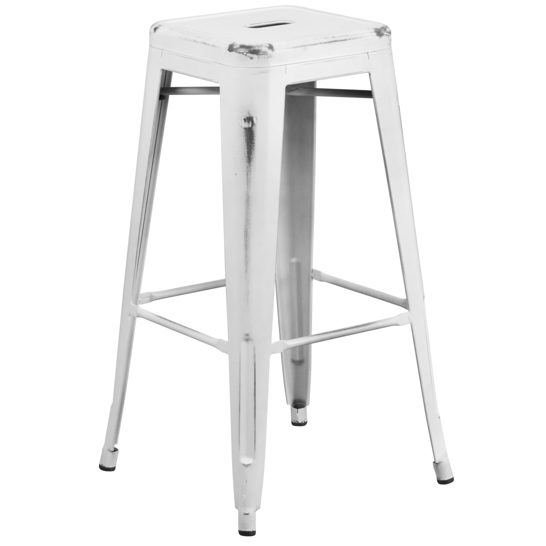 Kai Commercial Grade 30" High Backless Distressed White Metal Indoor-Outdoor Barstool