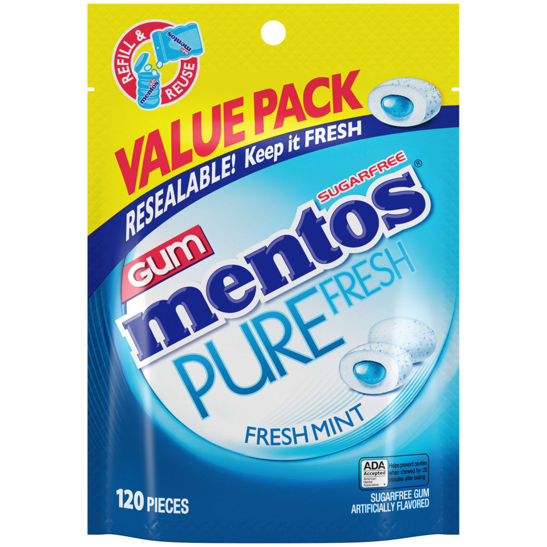 Mentos Gum Pure Fresh Sugar Free Chewing Gum Fresh Mint 120 pc Stand Up Pouch