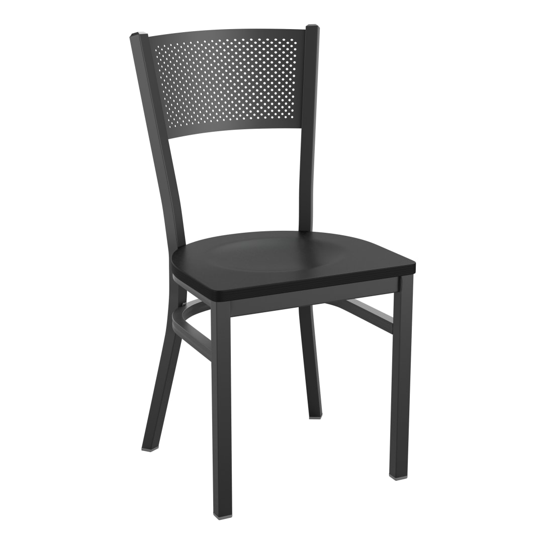 HERCULES Black Grid Back Metal Restaurant Chair - Black Wood Seat