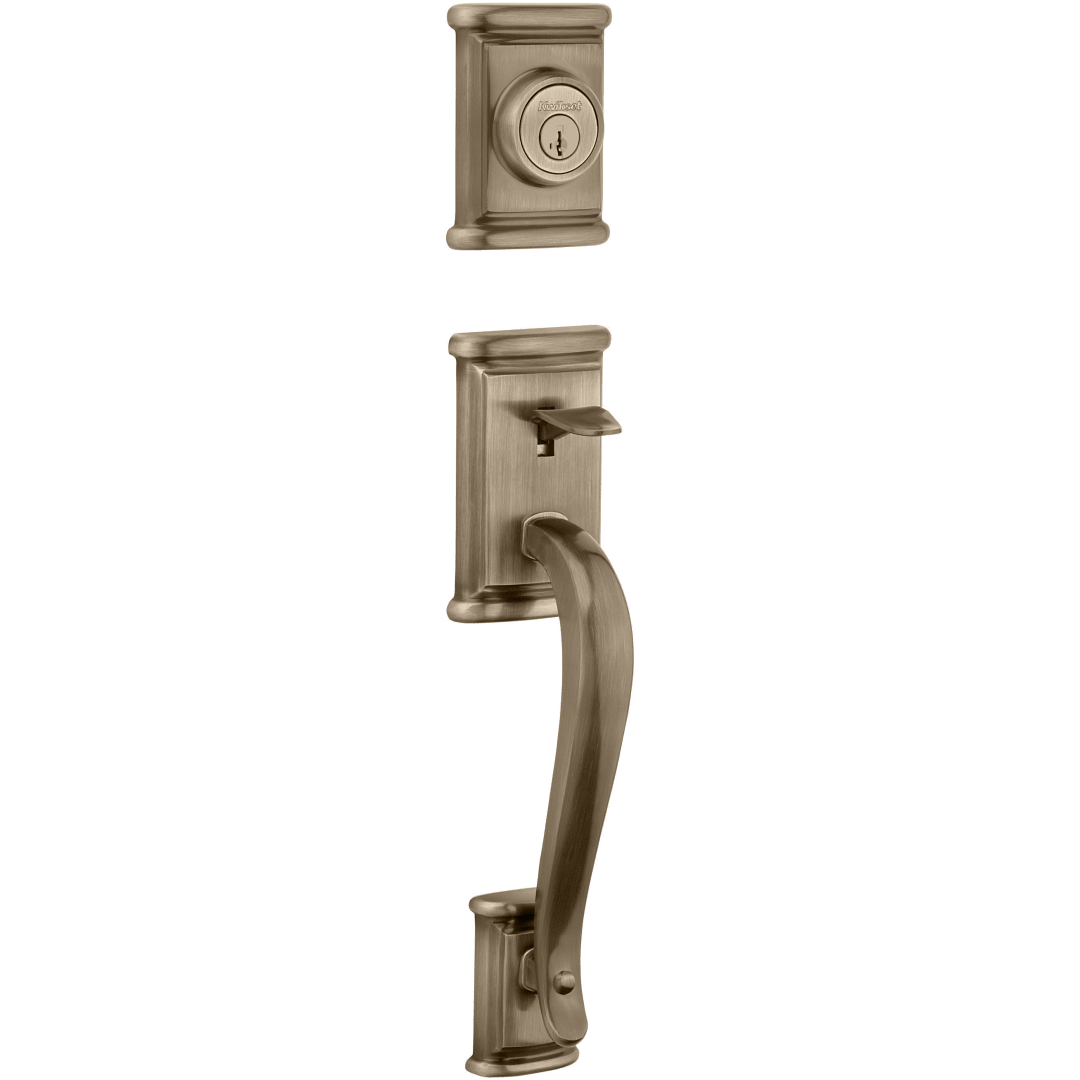 Ashfield Single Cylinder Exterior Only Handleset featuring SmartKey Security™ in Antique Brass