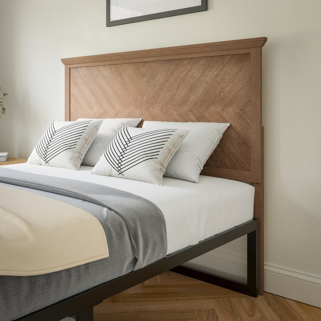 Fiona Full Size Herringbone Wooden Adjustable Headboard for Universal Metal Bed Frames Light Brown