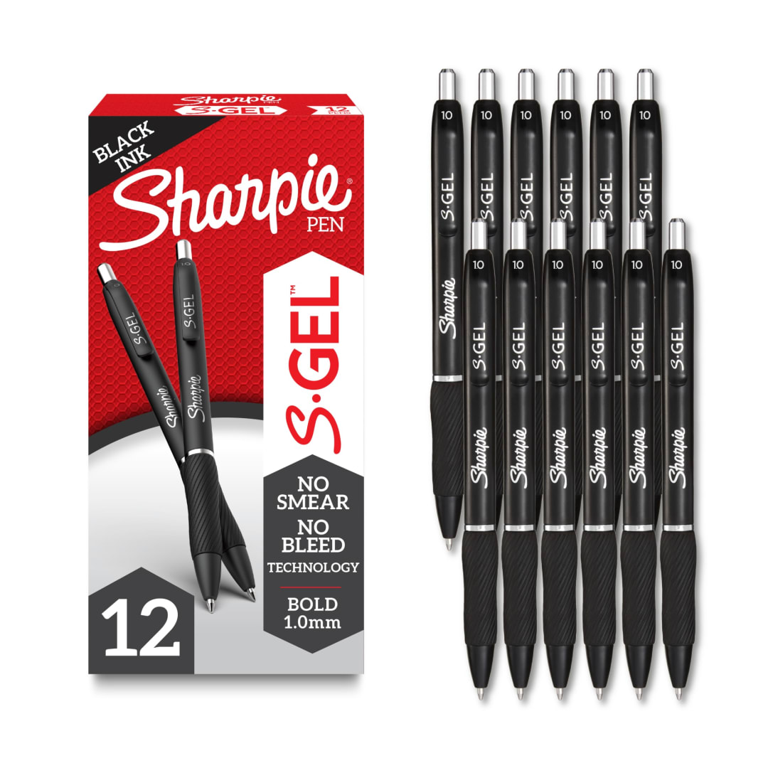 Sharpie® S-Gel, Gel Pens, Bold Point (1.0mm), Black Ink Gel Pen, 12 Count