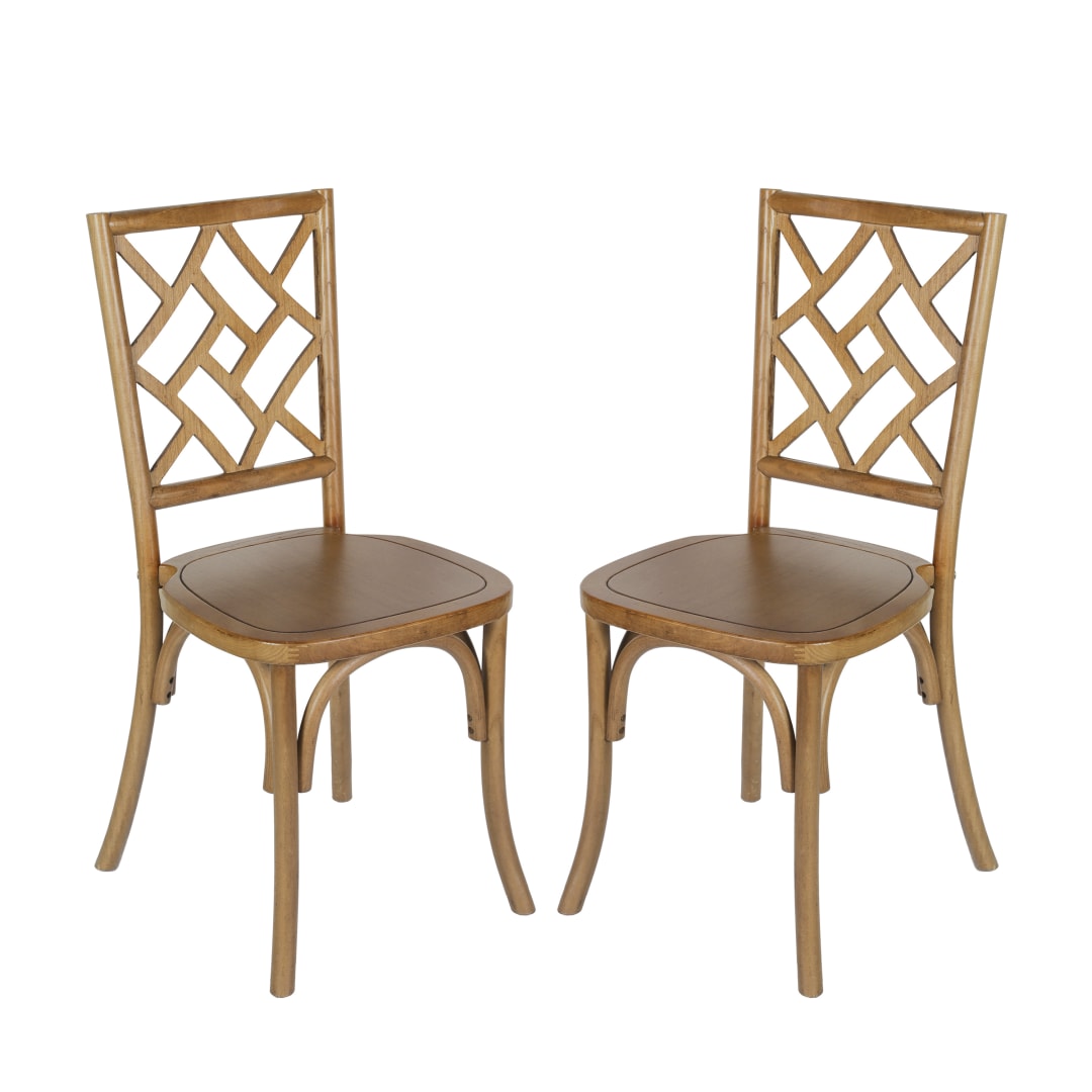 Brooklyn Commercial Grade Pecan Solid Wood Stackable Dining Chair with Intricate Back Detail - Set of 2