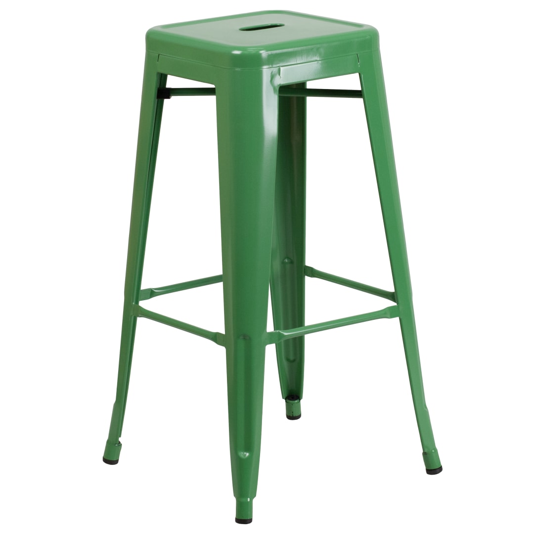Kai Commercial Grade 30" High Backless Green Metal Indoor-Outdoor Barstool with Square Seat