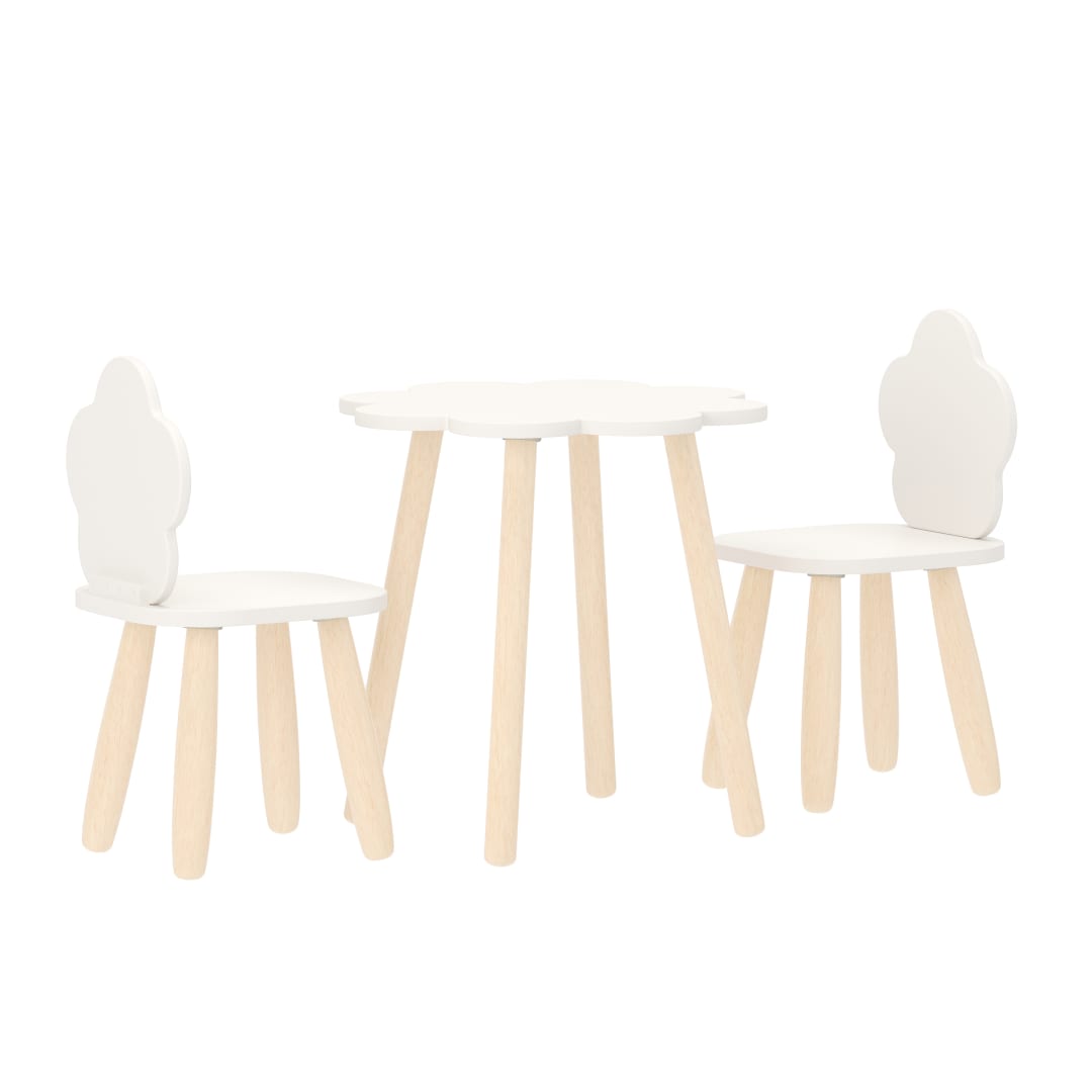 Ivybrook 3 Piece Table and Chairs Set with White Solid Wood Seats and Backs, White Engineered Wood Tabletop, and Natural Solid Wood Legs