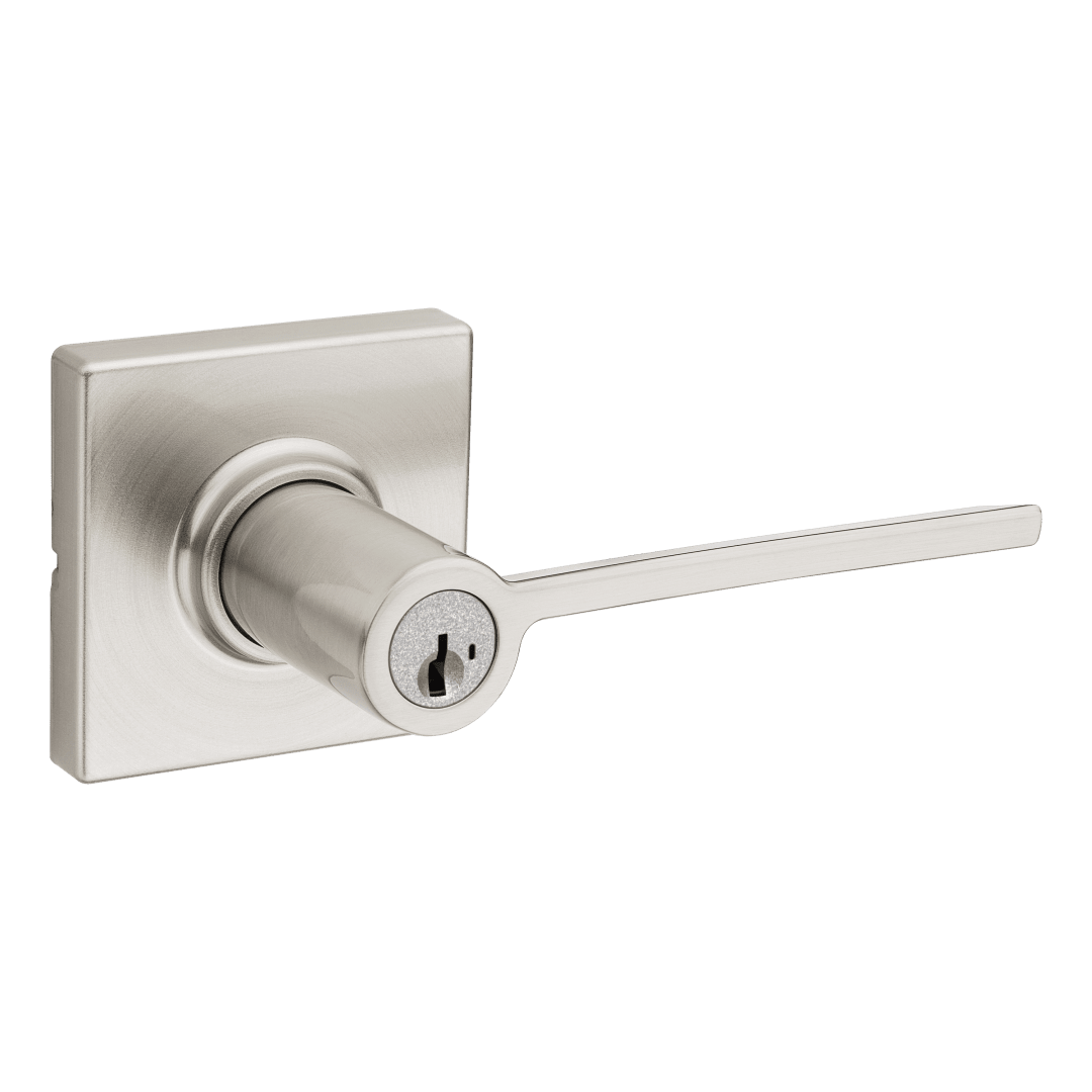 Ladera Entry Lever featuring SmartKey Security™ and Square Trim in Satin Nickel
