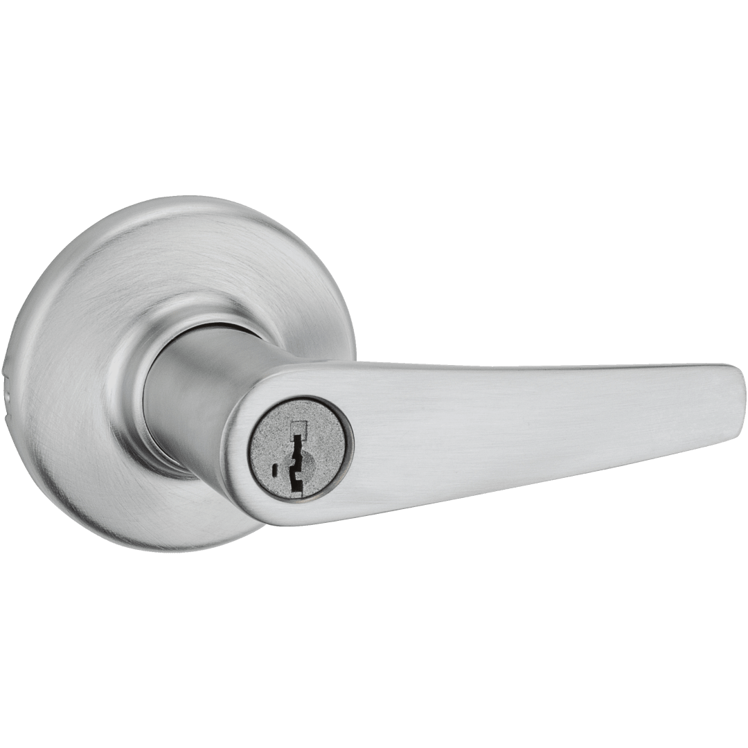 Delta Round Keyed Entry Lever in Satin Chrome featuring SmartKey Security