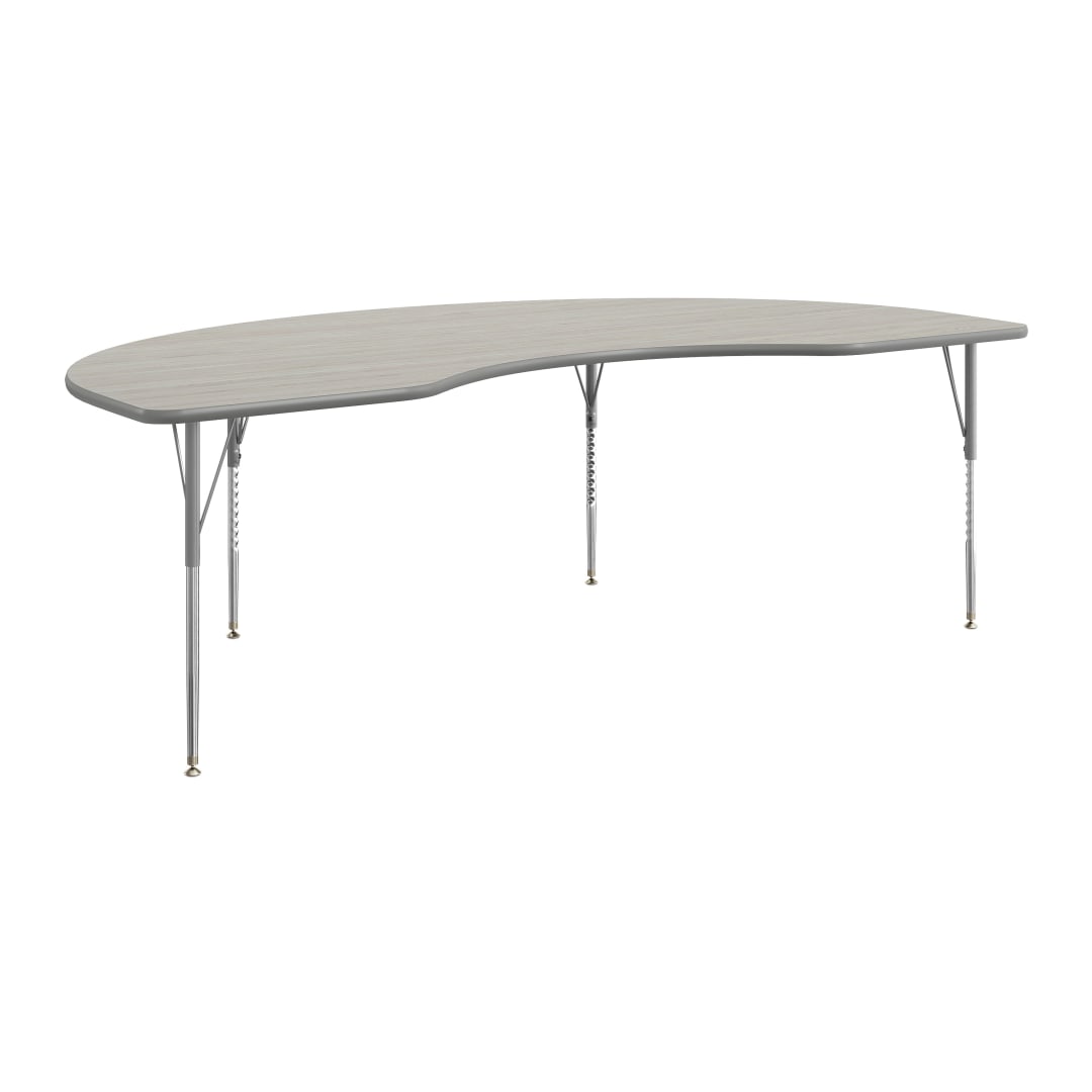 Wren 96" x 48" Kidney Adjustable Height Activity Table, Thermal Laminate Top, Standard Legs, Light Gray