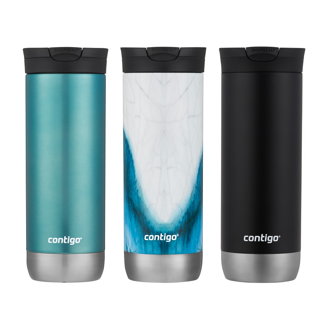 Tasse de voyage isotherme Contigo Huron 2.0, acier inoxydable, 591 mL (20 oz), couvercle SNAPSEAL, couleurs variées, paquet de 3