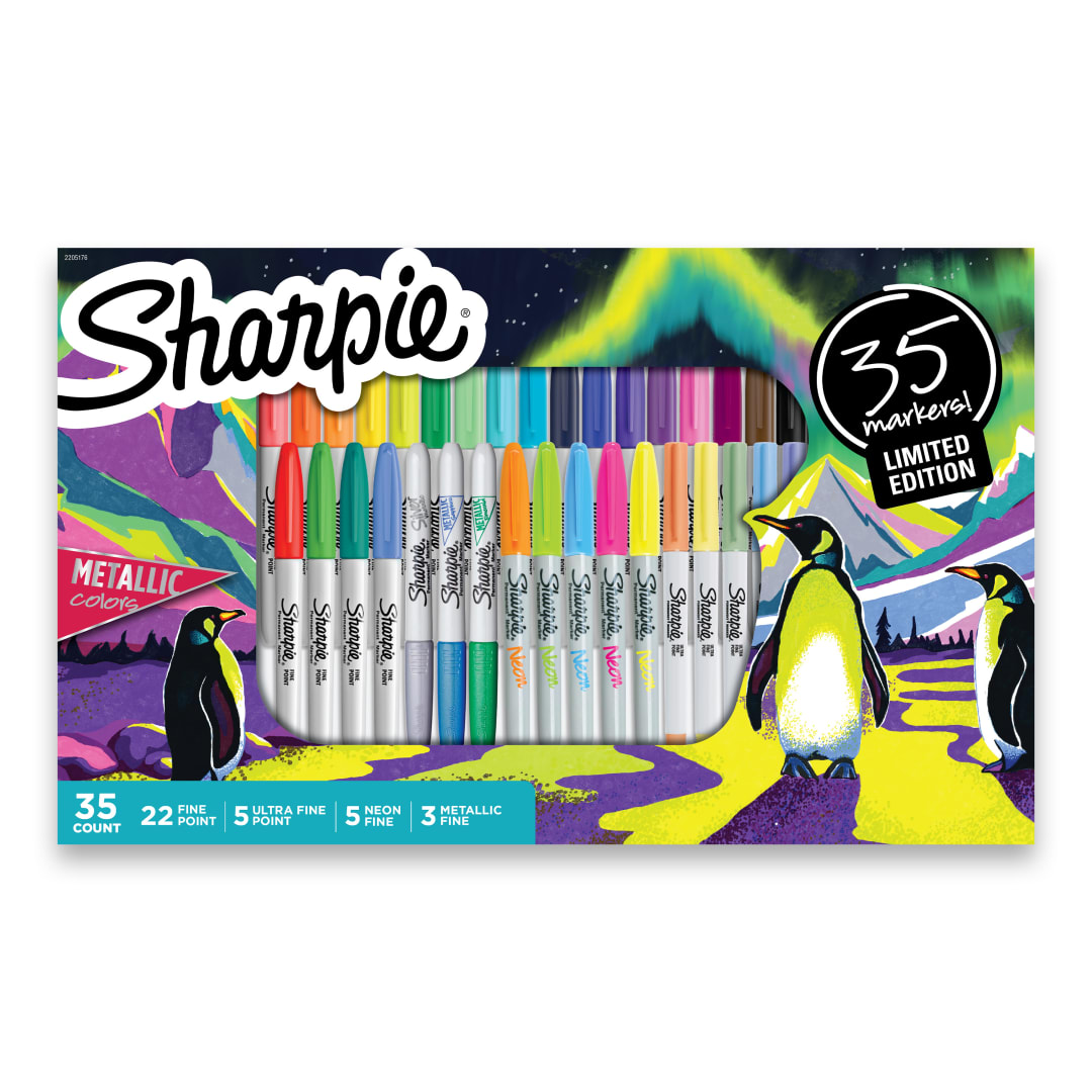 Sharpie® Permanent Markers Limited Edition Set, Contains Fine Point Markers and Ultra-Fine Point Markers, 35 Count