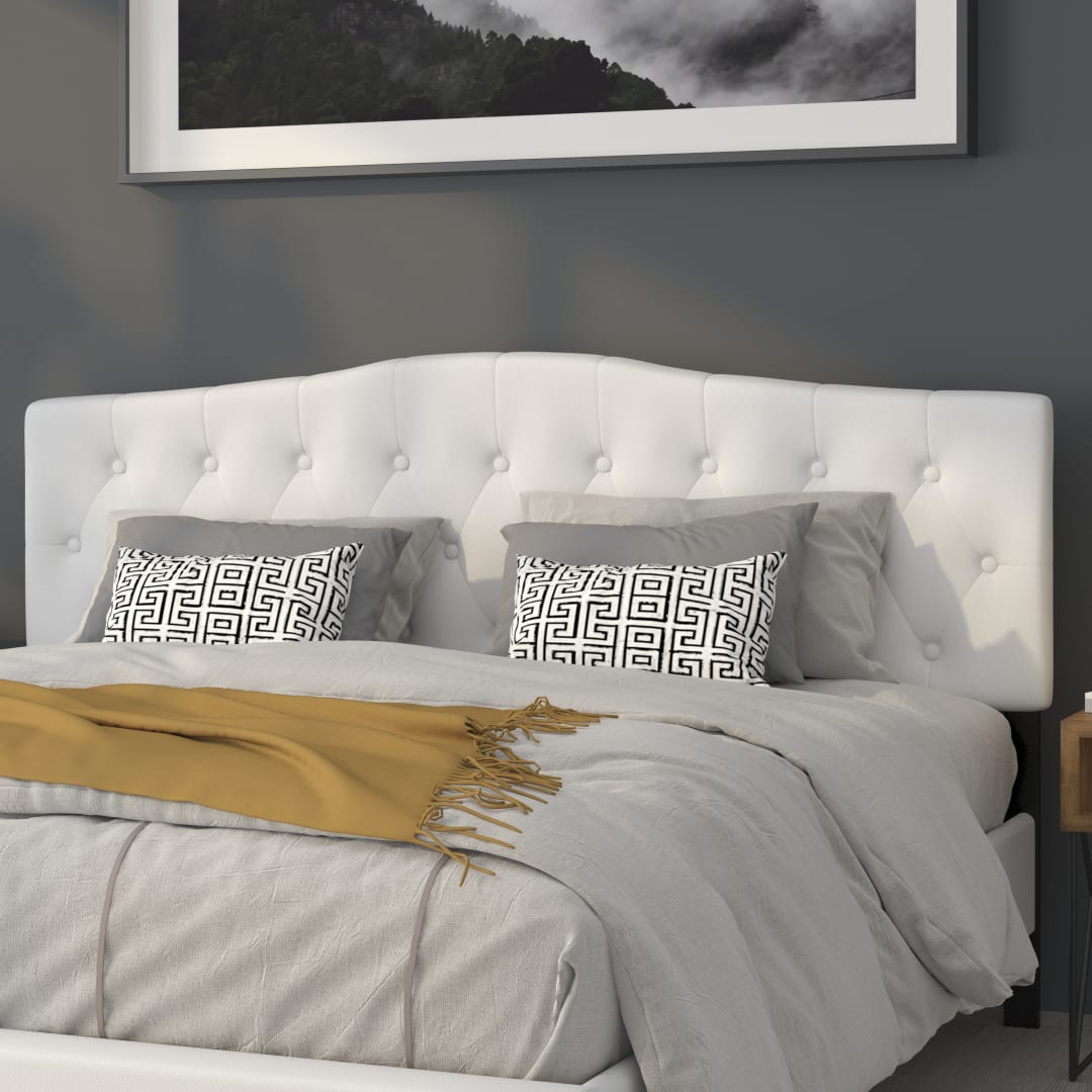Cambridge Tufted Upholstered King Size Headboard in White Fabric