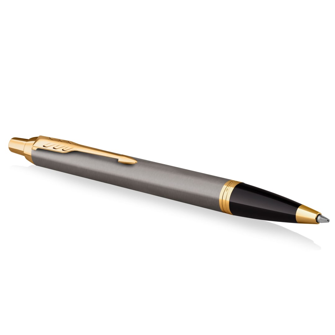Parker IM Ballpoint Pen | Grey Lacquer with Gold Trims | Medium Point | Blue Ink Refill | Gift Box | Perfect Graduation Gifts