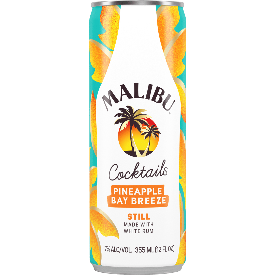 Malibu Pineapple Bay Breeze Ready to Drink Rum Cocktail, 4 Pack, 12 oz Cans, 14 Proof