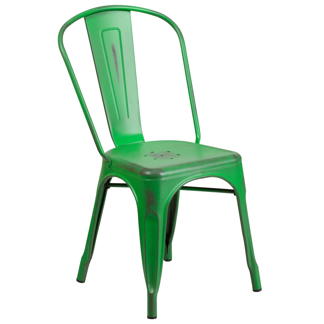 Tenley Commercial Grade Distressed Green Metal Indoor-Outdoor Stackable Chair