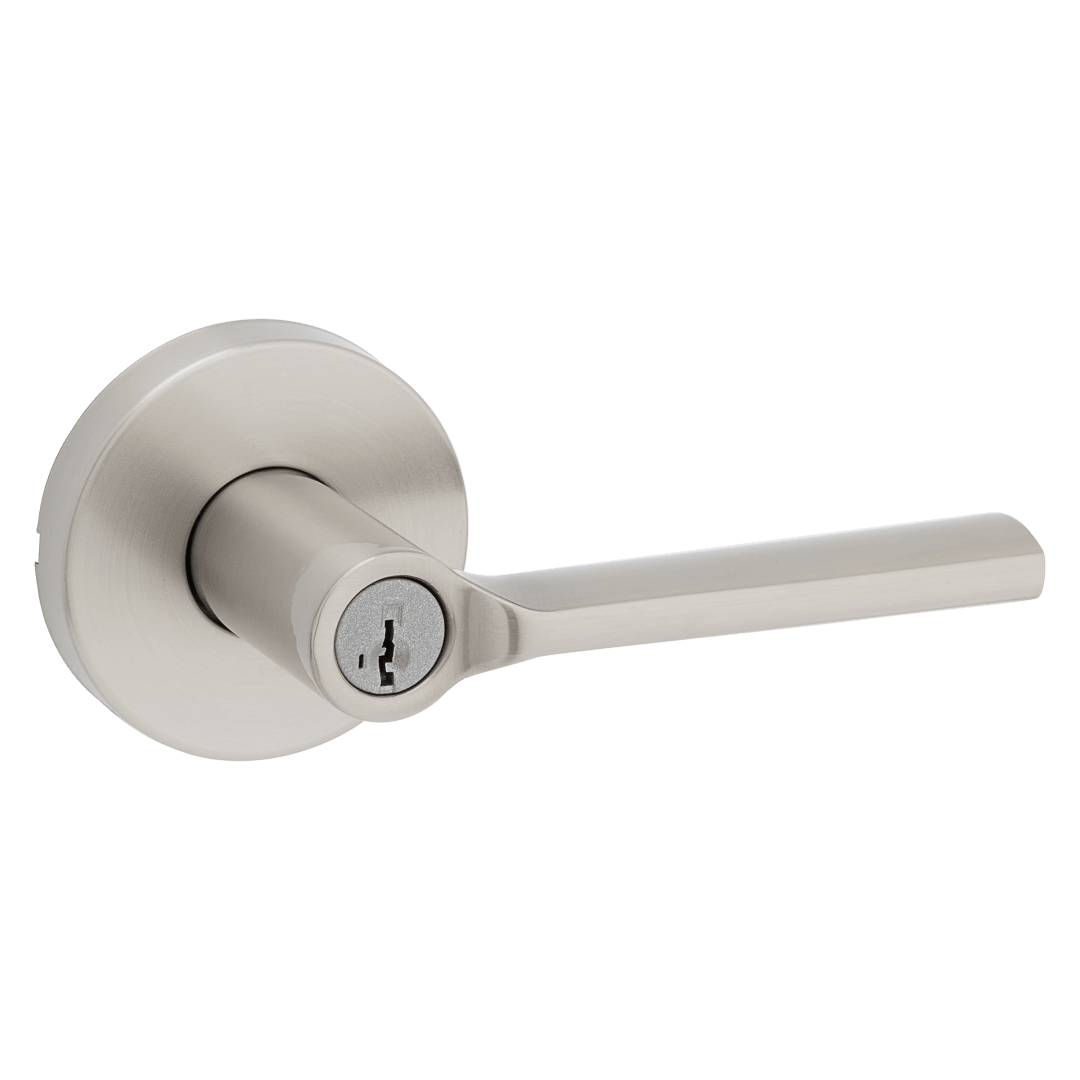 Lisbon Keyed Entry Lever in Satin Nickel featuring SmartKey Security