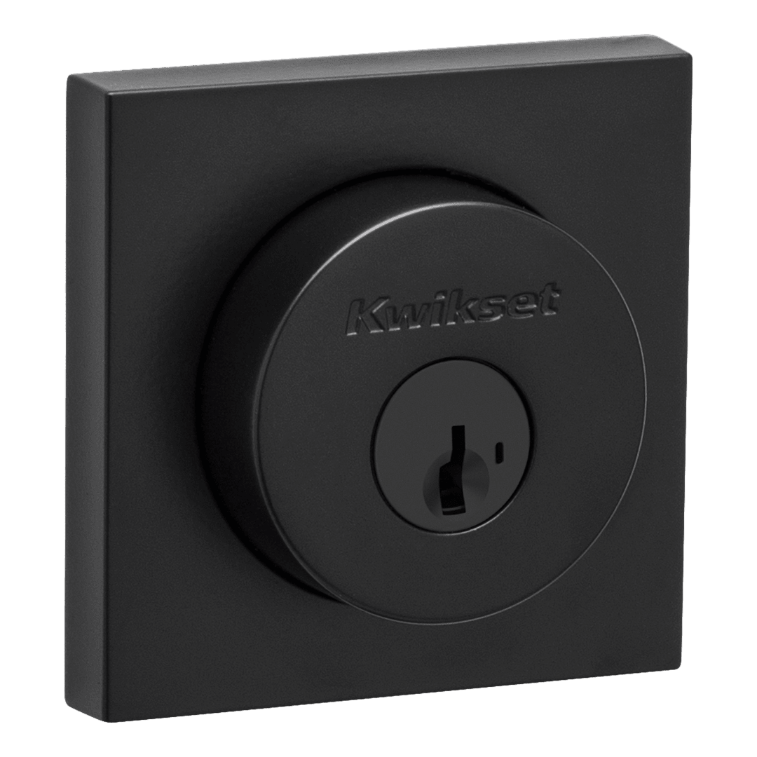 158 Square Deadbolt, Keyed One Side, featuring SmartKey Security™ in Matte Black and Polished Chrome
