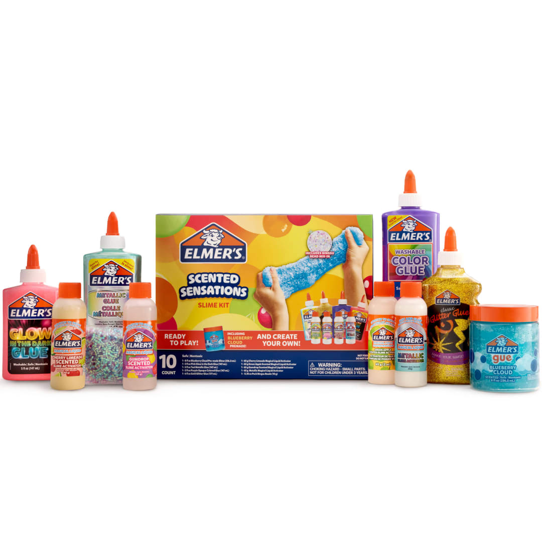 Elmer's Scented Sensations Slime Kit, Slime Supplies Include Liquid Glue, Scented Slime Activator, Bingsu Beads, and Premade Slime, 10 Count