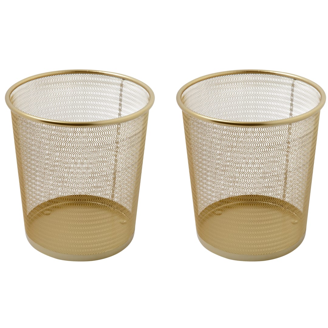 Ryder Set of 2 Gold Mesh Metal Trash Cans for Home or Office, 4.5 Gallon Capacity