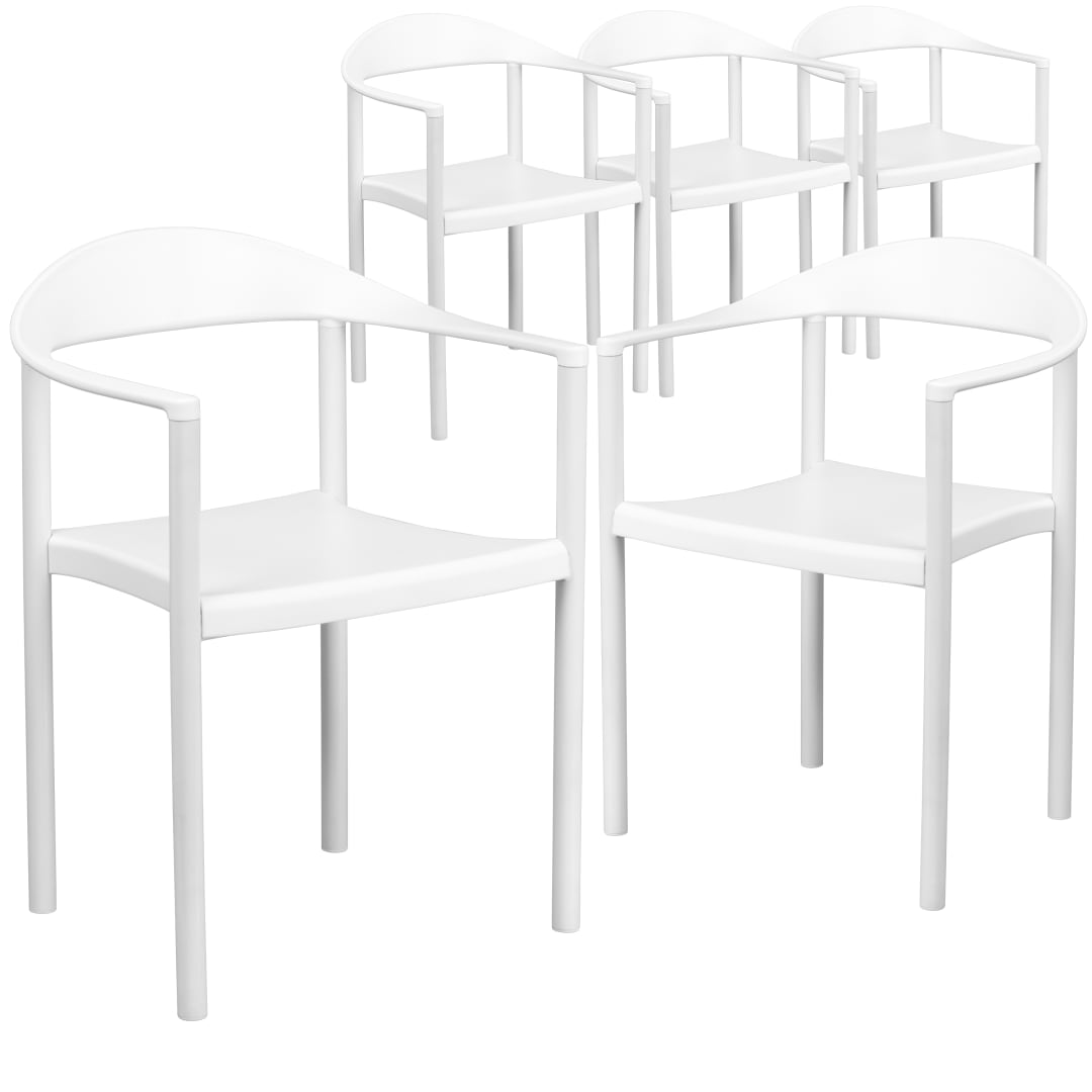 5 Pack HERCULES Series 1000 lb. Capacity White Plastic Cafe Stack Chair