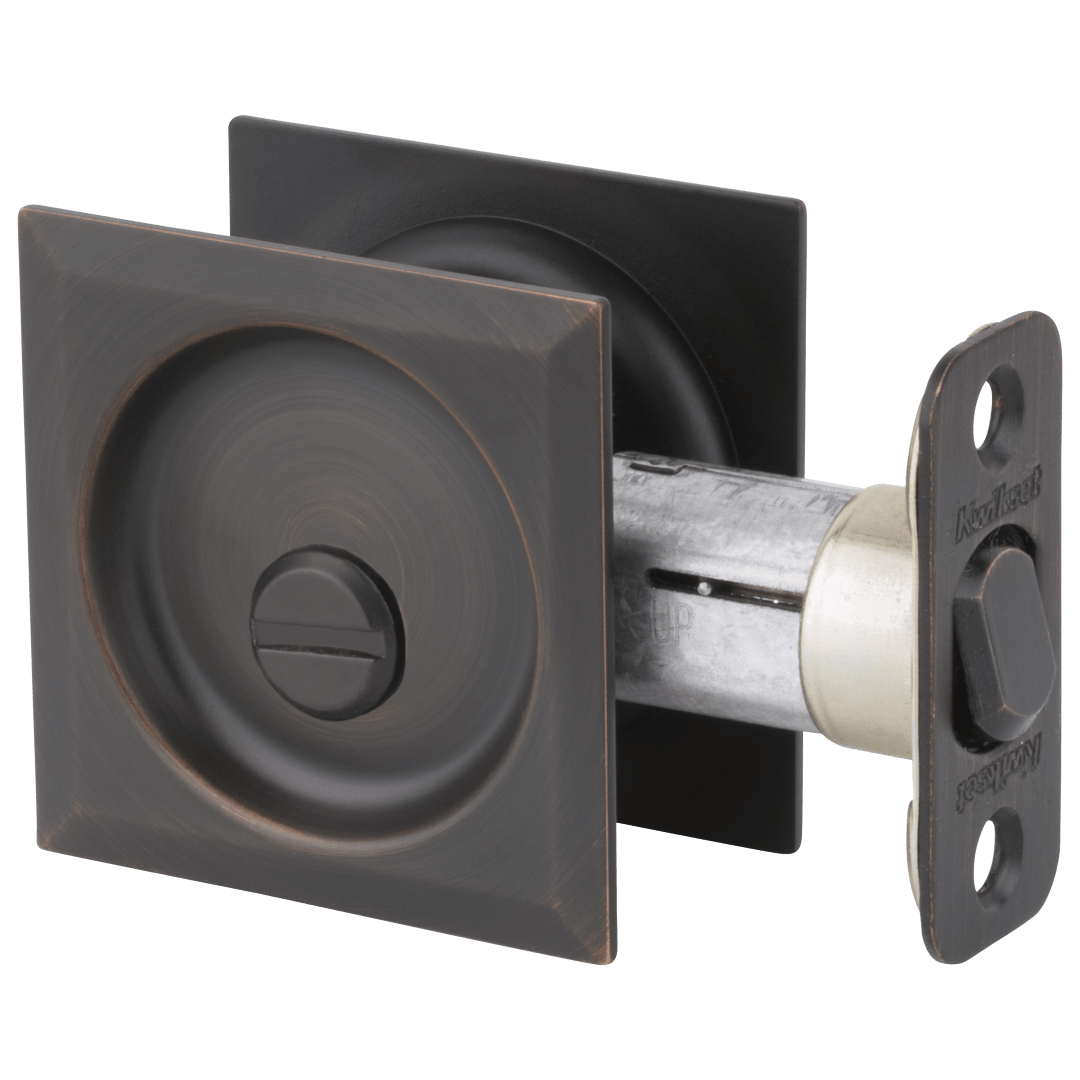 335 Square Bed/Bath Pocket Door Lock in Venetian Bronze