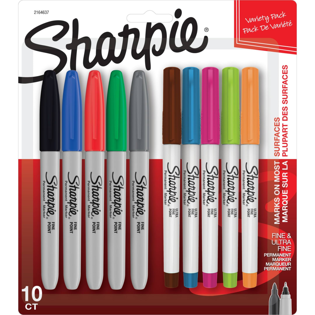 Sharpie® Permanent Markers, Fine and Ultra-Fine Points, Assorted, 10 Count