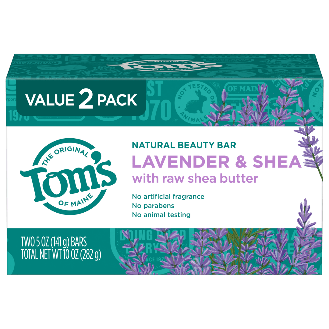 Tom's of Maine Natural Beauty Bar Soap, Lavender & Shea With Raw Shea Butter, 5 oz. 2-Pack