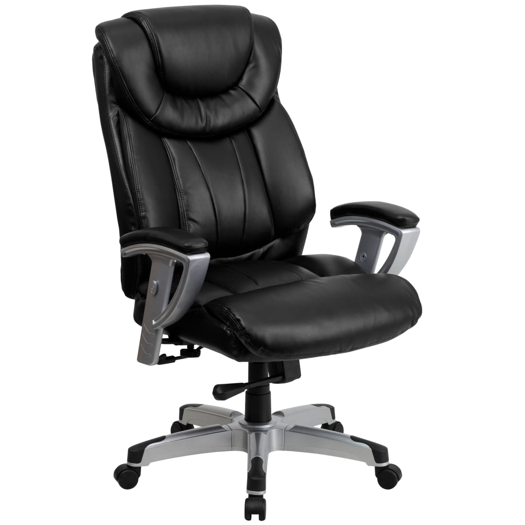 HERCULES Series Big &amp; Tall 400 lb. Rated Black LeatherSoft Executive Ergonomic Office Chair with Silver Adjustable Arms