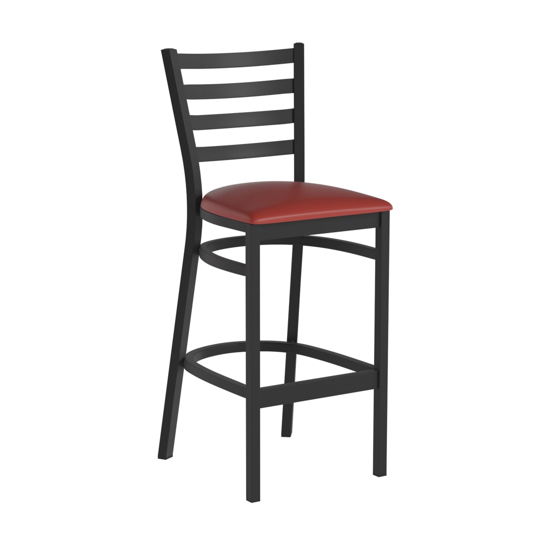 HERCULES Black Ladder Back Metal Restaurant Barstool - Red Vinyl Seat