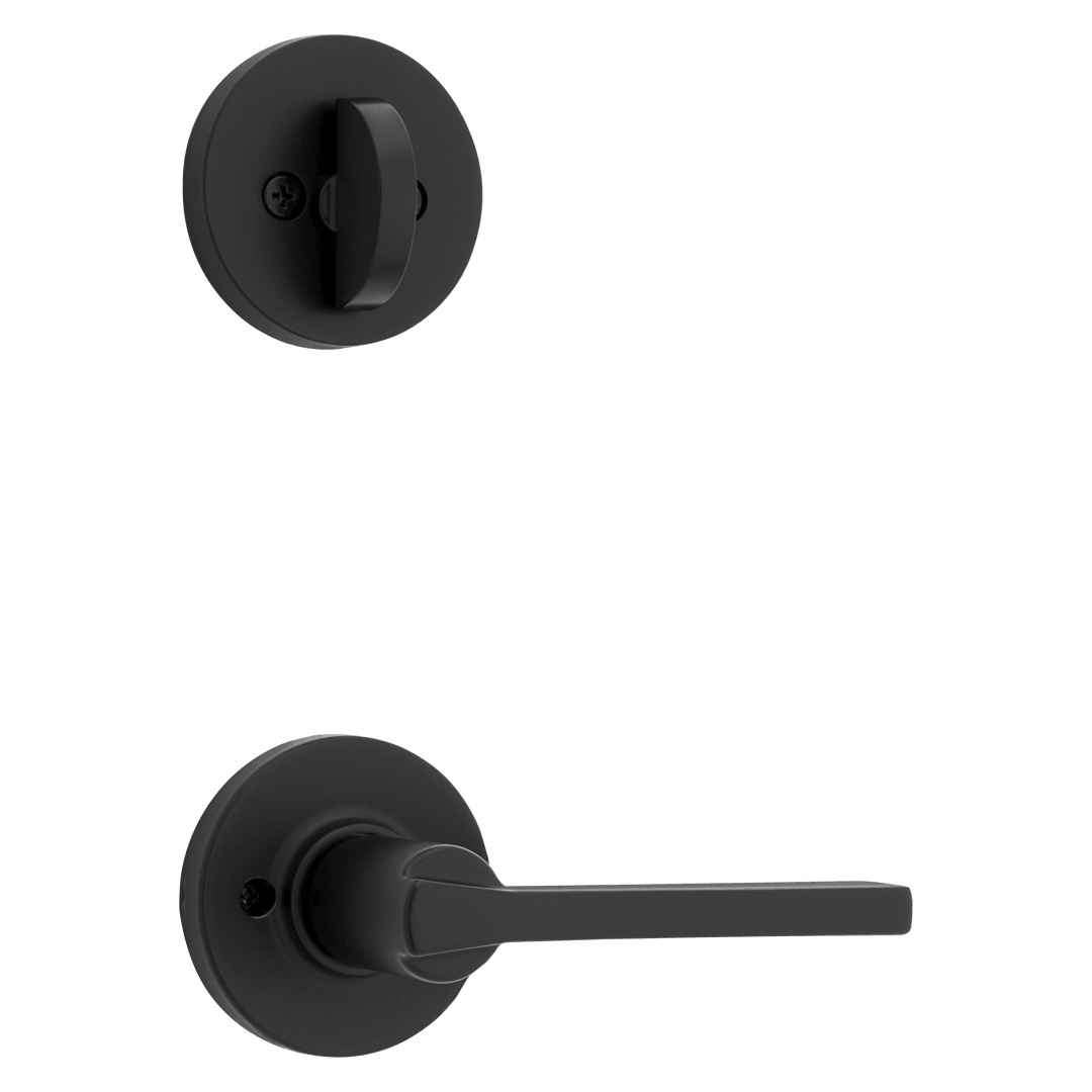966 Single Cylinder Interior Pack w/ Round Rose Casey Lever Handlesets in Matte Black