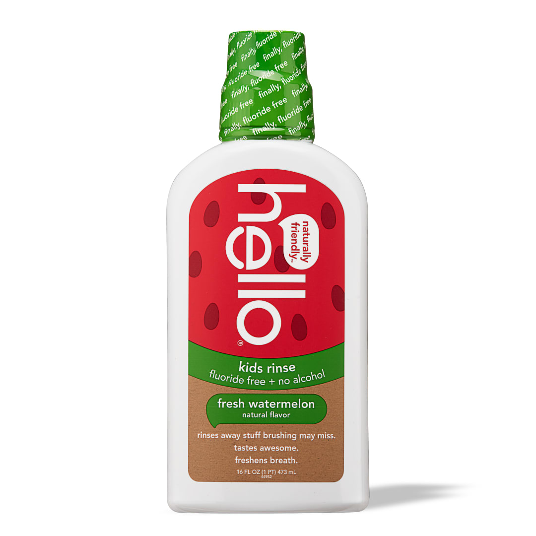 hello Fresh Watermelon Fluoride Free Kids Mouthwash, Watermelon Natural Flavor, 16 Fl Oz Bottle