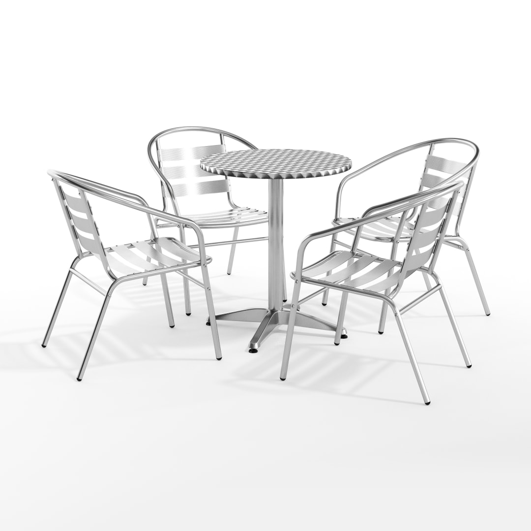 Lila 23.5'' Round Aluminum Indoor-Outdoor Table Set with 4 Slat Back Chairs