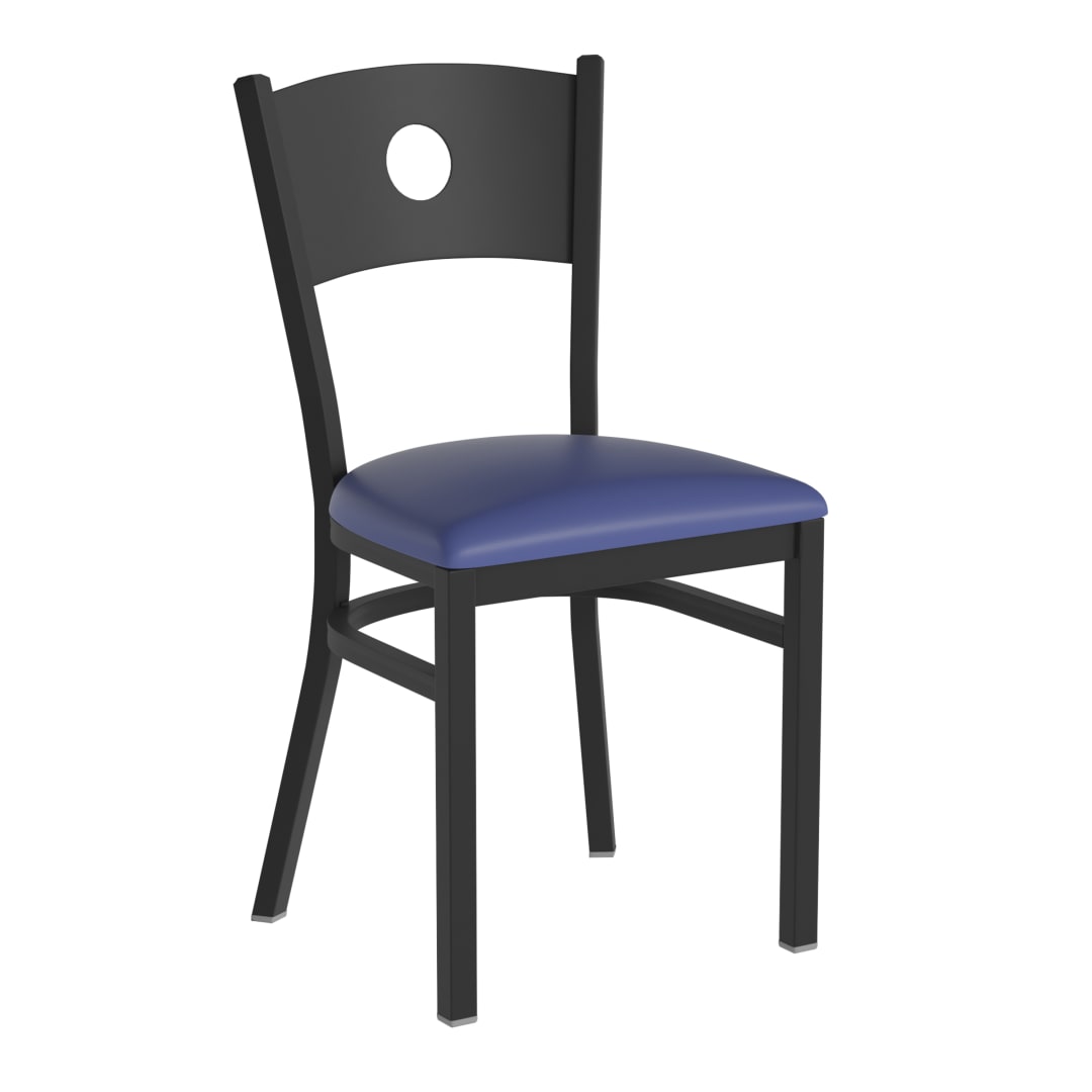 HERCULES Black Circle Back Metal Restaurant Chair - Blue Vinyl Seat