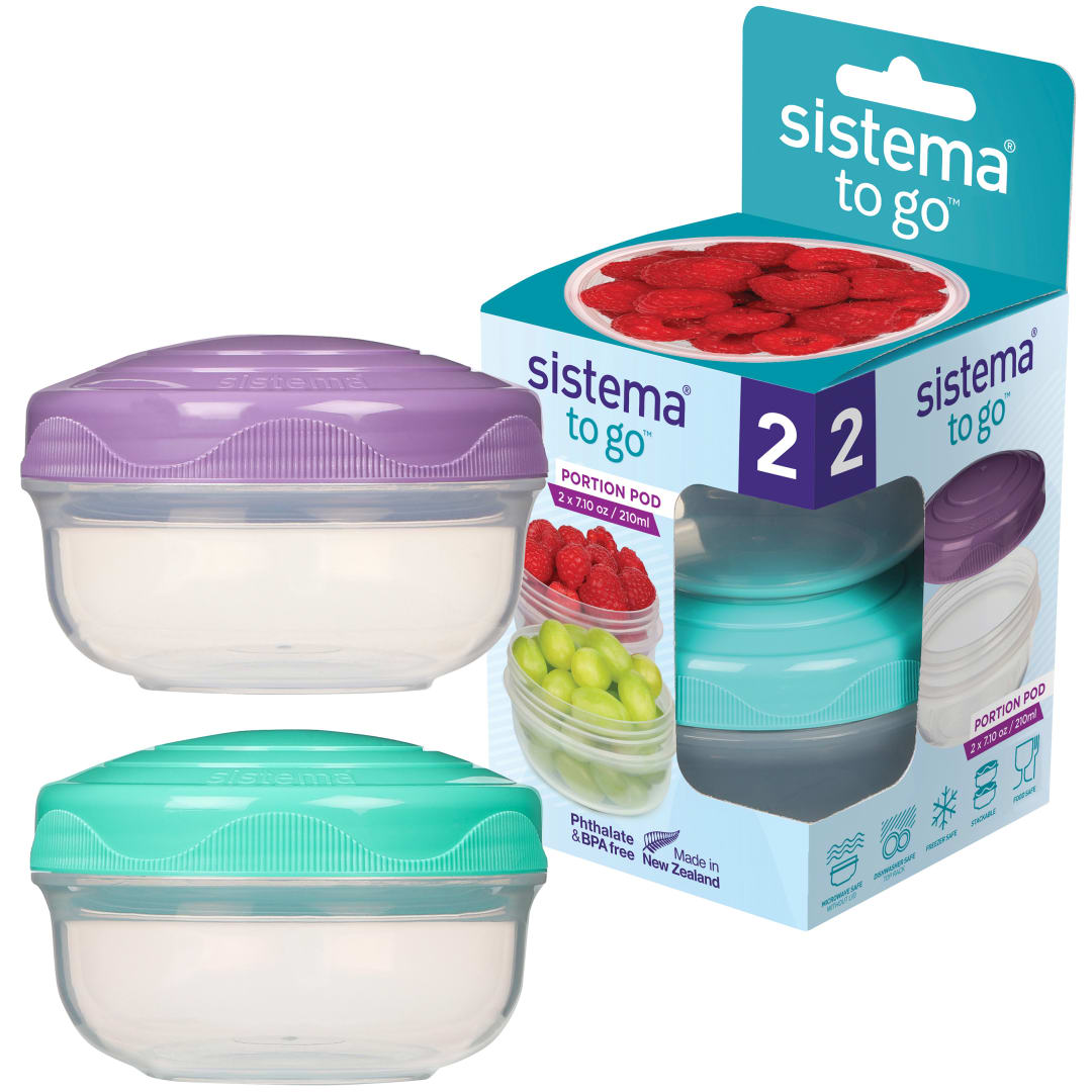 Sistema TO GO PortionPod Food Storage Containers | 210ml. | Small Snack Pots | BPA-Free | Assorted Colours | 2 Count [21487-53C]