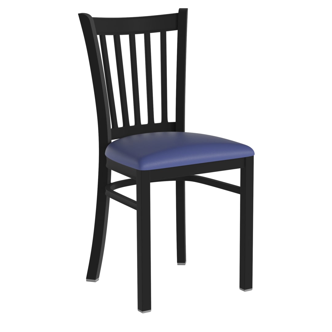 HERCULES Black Vertical Back Metal Restaurant Chair - Blue Vinyl Seat