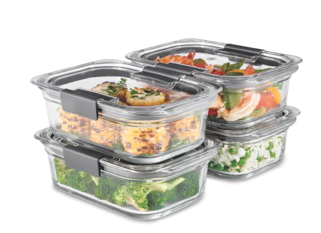 Rubbermaid® Brilliance® Glass Food Storage Containers, 3.2 Cup Food Containers with Lids, 4 Pack (8 Pieces Total), BPA Free and Leak Proof