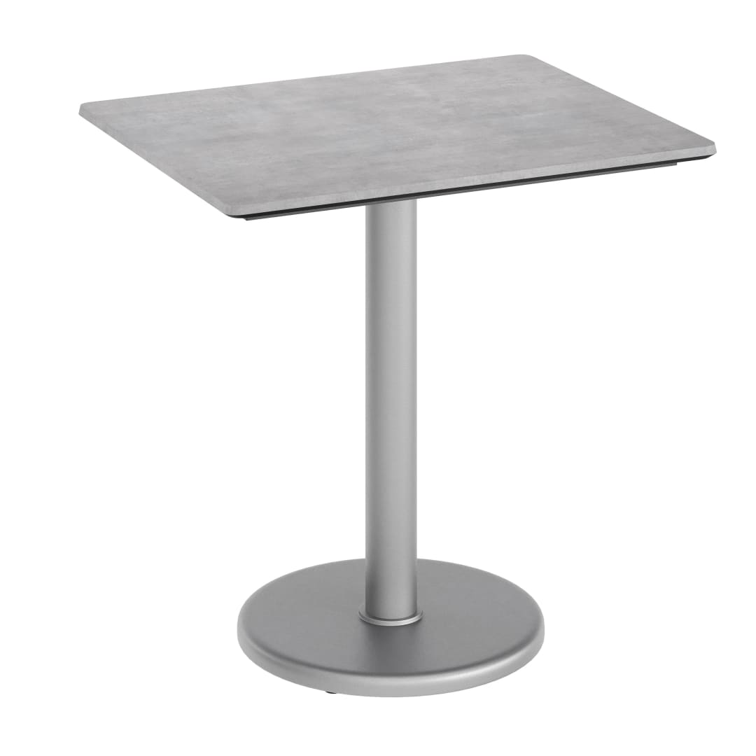 TopGuard 30" x 24" Outdoor Tabletop, Gray Faux Concrete, Seamless Surface Technology, 18" Round Silver Base, Moisture, Scratch, Heat, UV Resistant