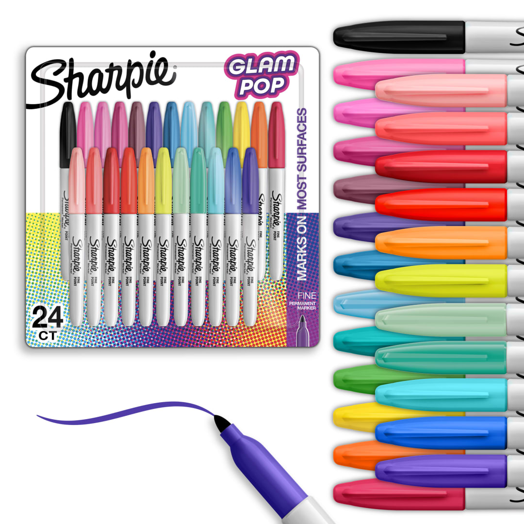 Sharpie® Glam Pop Permanent Markers, Fine Point, 24 Count