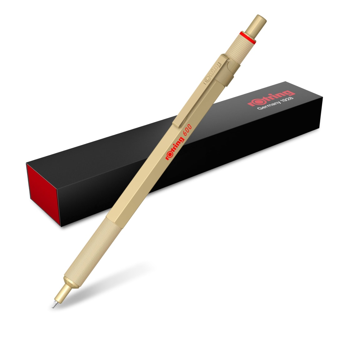 rOtring 600 Metallic Ballpoint Pen | Medium Point | Black Ink | Gold Barrel | Refillable | 1 Count