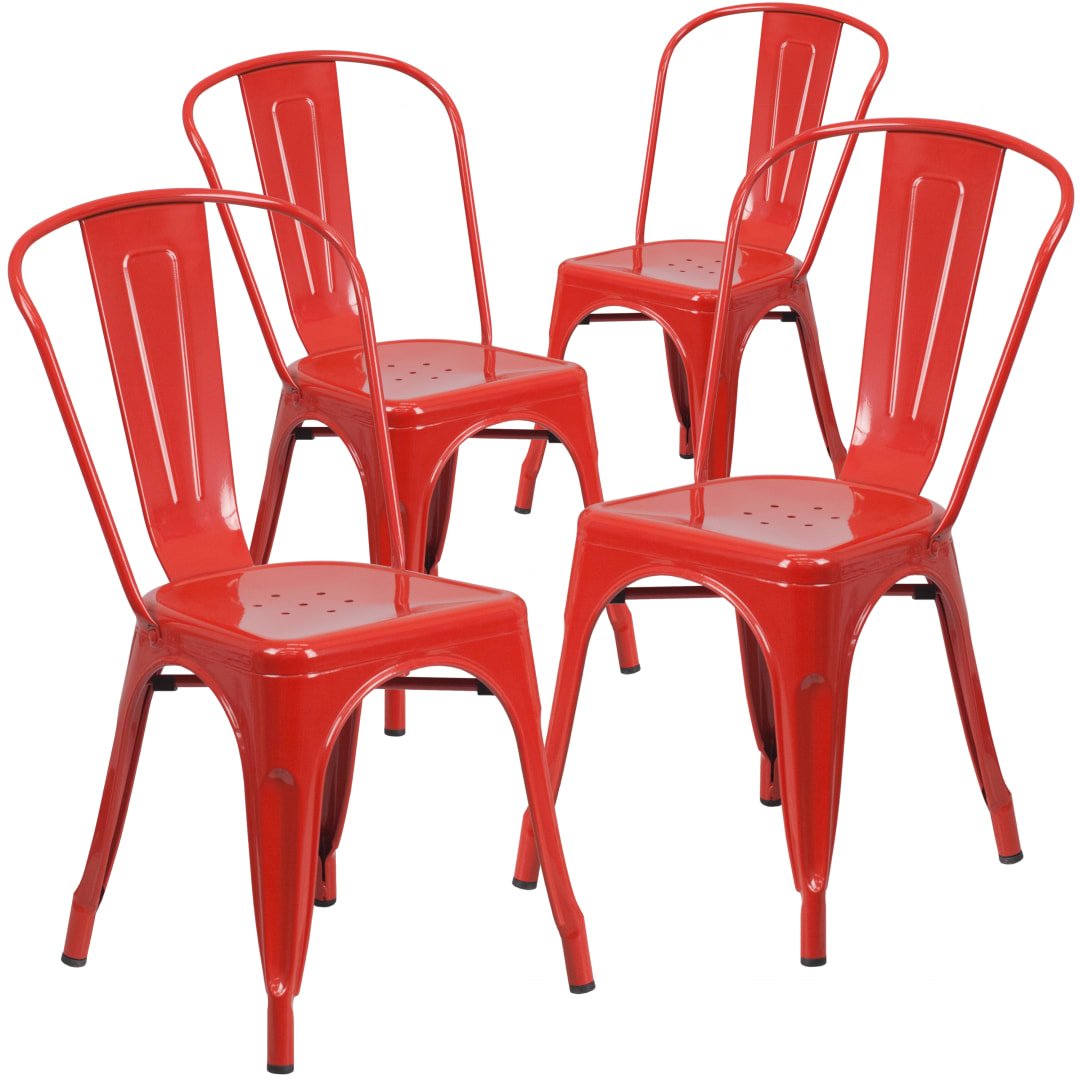 Luke Commercial Grade 4 Pack Red Metal Indoor-Outdoor Stackable Chair